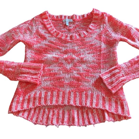 dELiA*s XS Coral and White Pullover Sweater Cropped Long Sleeve - Picture 1 of 7